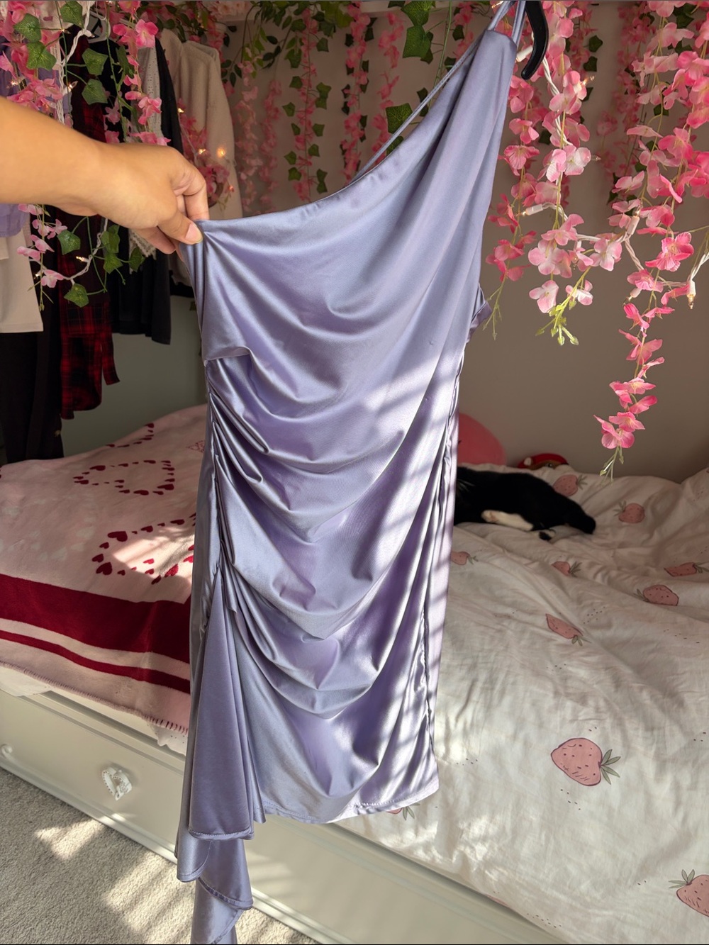 One-Shoulder Satin Dress in Lavender